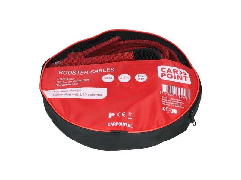 CABLES DEMARRAGE AVEC PRISE SECURITE 500A 3,5M 6/12/24V (PINCES & POIGNEES ISOLEES) CARPOINT