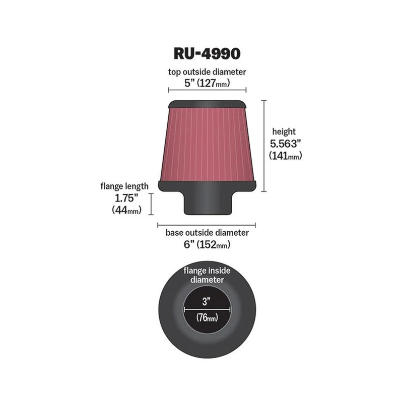 FILTRE A AIR UNIVERSEL K&N RU-4990