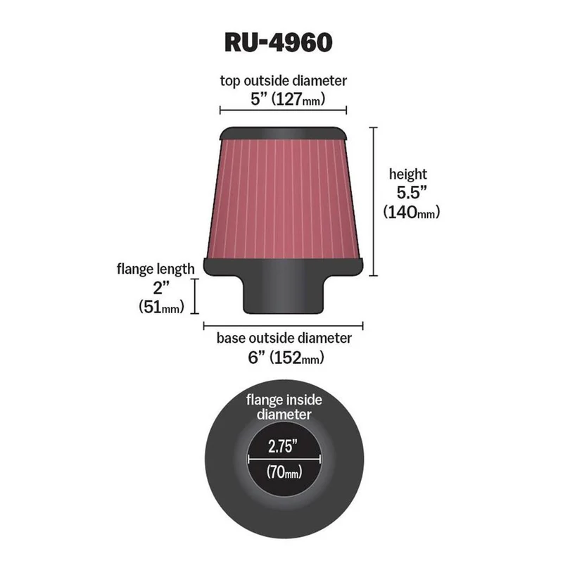 FILTRE A AIR UNIVERSEL K&N RU-4960