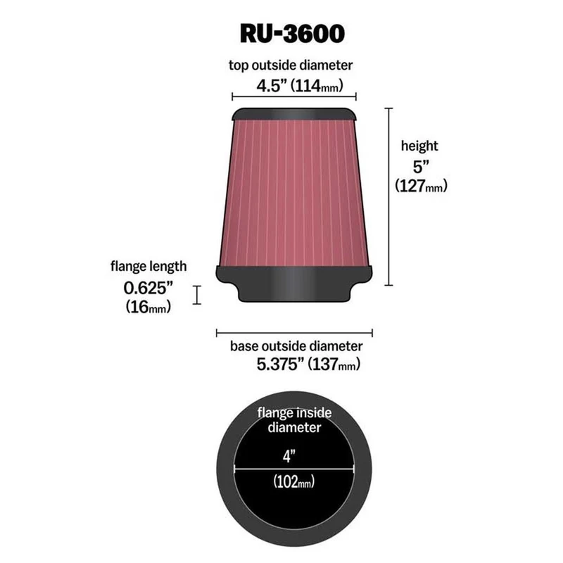 FILTRE A AIR UNIVERSEL K&N RU-3600
