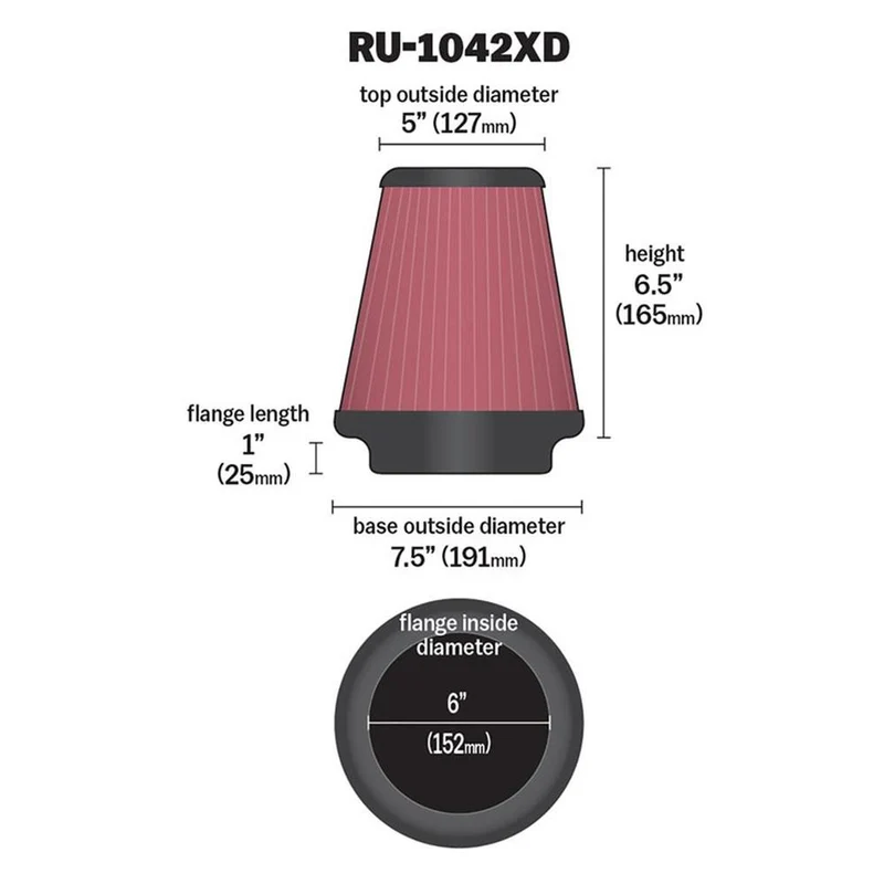 FILTRE A AIR UNIVERSEL K&N RU-1042XD