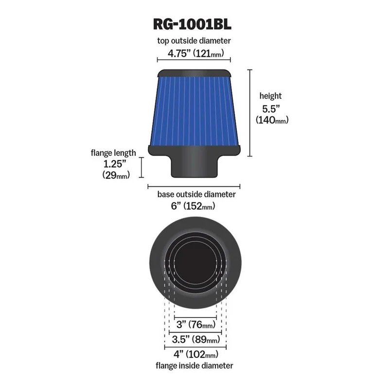 FILTRE A AIR UNIVERSEL K&N RG-1001BL-L