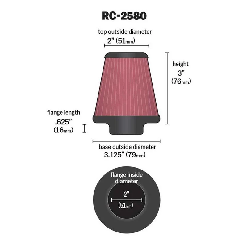 FILTRE A AIR UNIVERSEL K&N RC-2580
