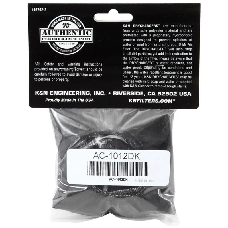 CHAUSSETTE DE RECHANGE POUR FILTRE A AIR DE REMPLACEMENT K&N AC-1012