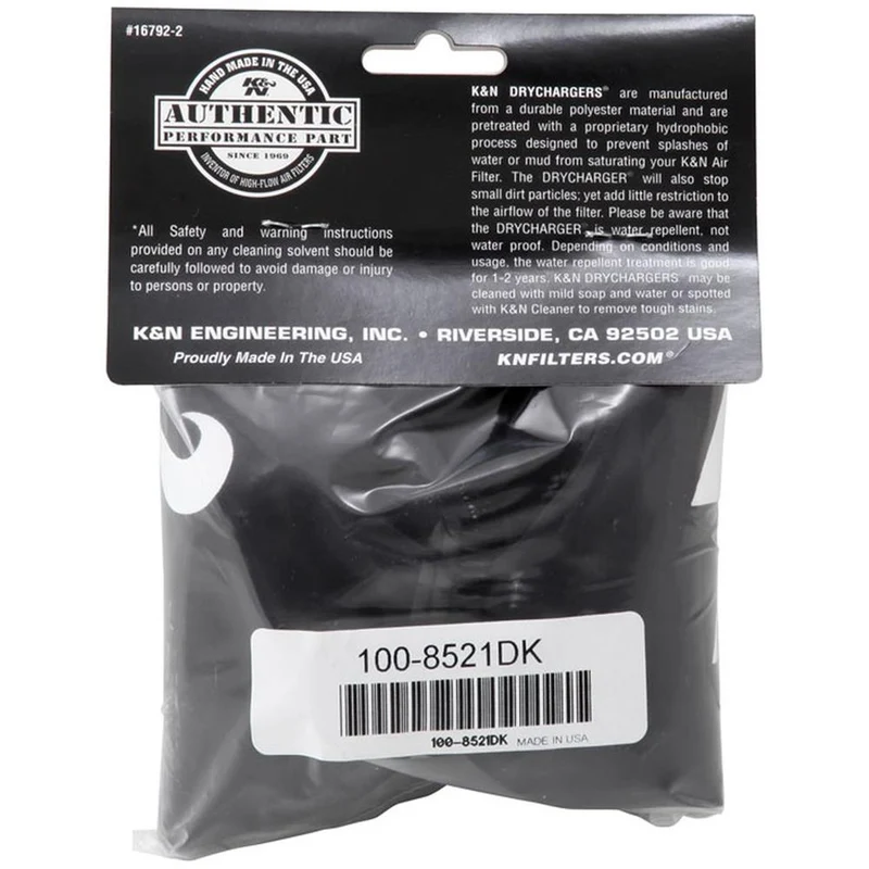 CHAUSSETTE DE RECHANGE POUR FILTRE A AIR K&N 100-8521 NOIR